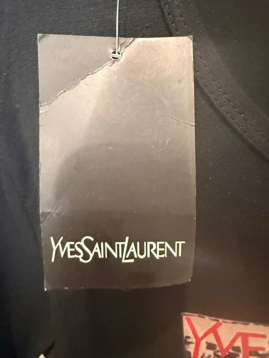 Vintage NWT Yves Saint Laurent Black Tee with Red Logo Graphic - Picture 5 of 5